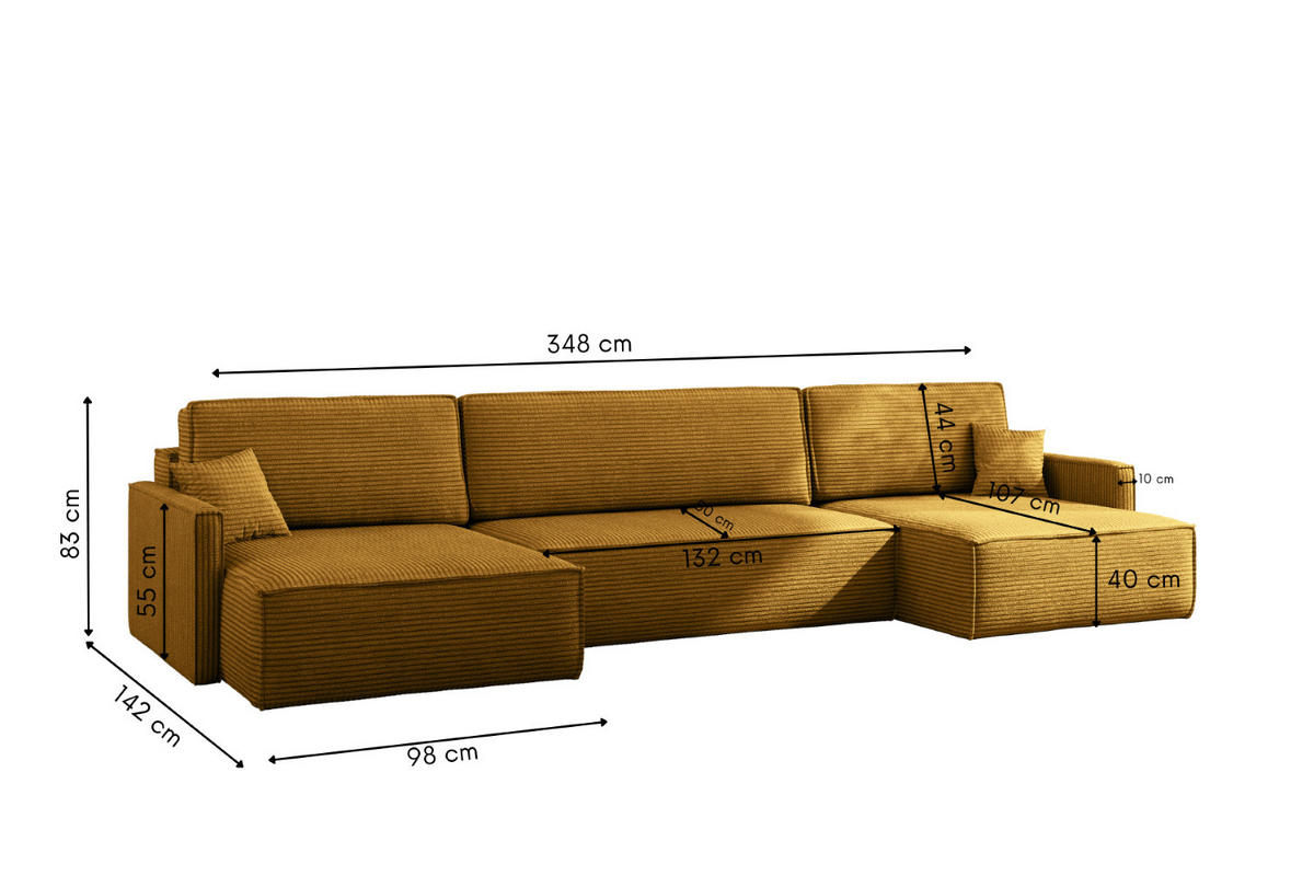 ECKSOFA Carlos Mit Schlaffunktion und Bettkasten Elegante Stoff Poso Senffarbe - Currygelb, Holz/Textil (348/142cm) - Kaiser Möbel