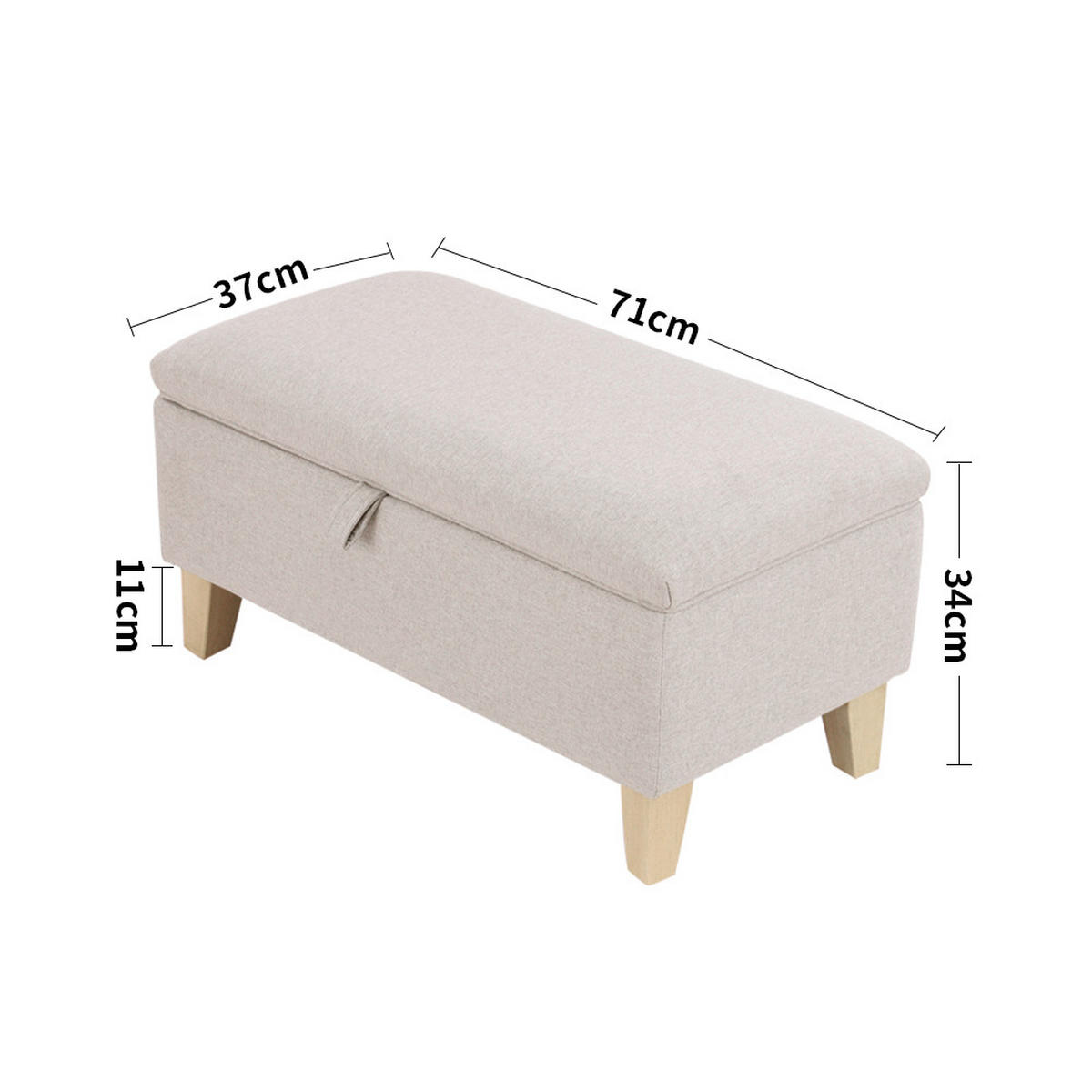 POLSTERHOCKER 71/37/34 cm Stauraum Holzbeine Leinen Beige - Beige, Holz/Textil (71/34/37cm) - Livingandhome