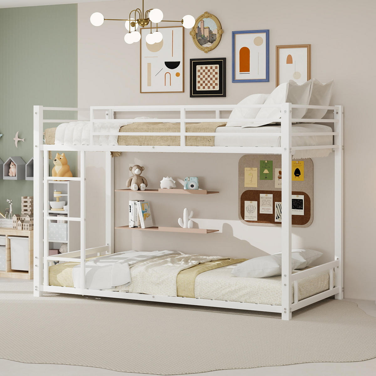 ETAGENBETT 90/190 mit 3-stufiger Leiter, Schutzgeländer und Metalllatten - Weiß, Holzwerkstoff (90/190cm) - EVRYAE