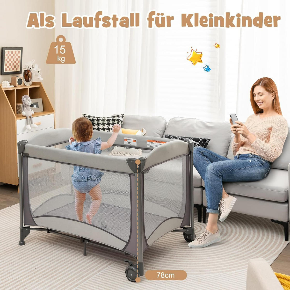 BABYBETT Grau - Grau, Metall - COSTWAY