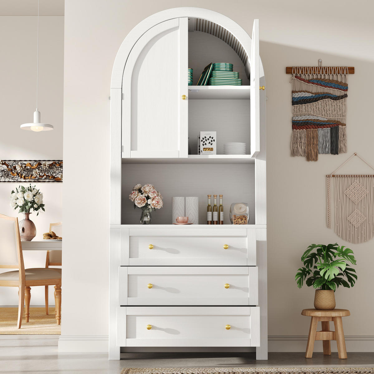SKŘÍŇ na nádobí 70/35/180 cm bílá, MDF, se zásuvkami a dvířky - bílá, kompozitní dřevo (70/180/35cm) - BEAOK