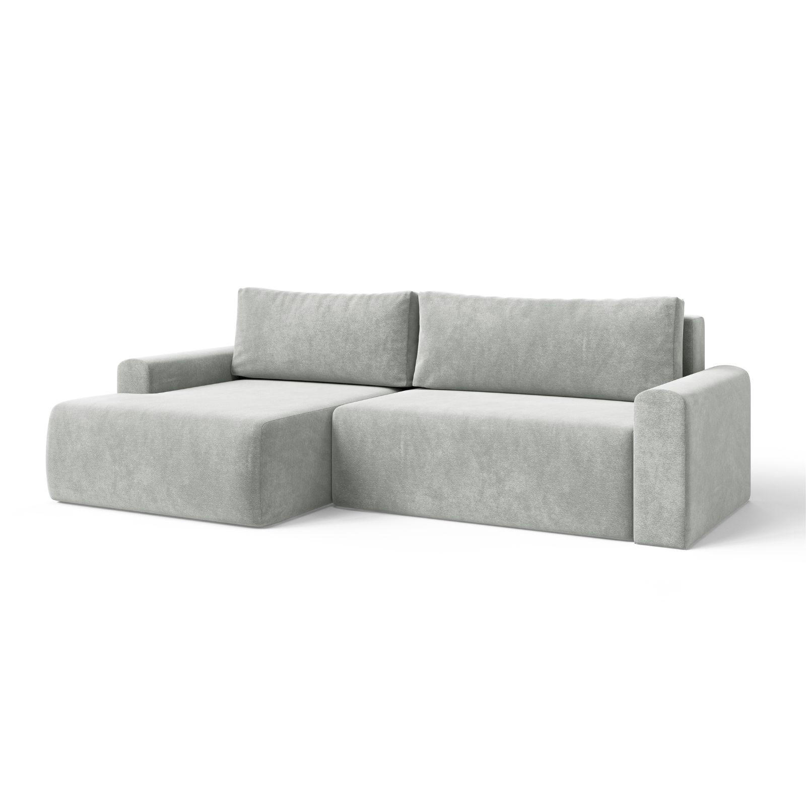 ECKSOFA MILO LARGE mit Schlaffunktion, Bettkasten und Cordbezug, Links - VIBE 86 - Grau, Holz (270/142cm) - Dekori_Interiors