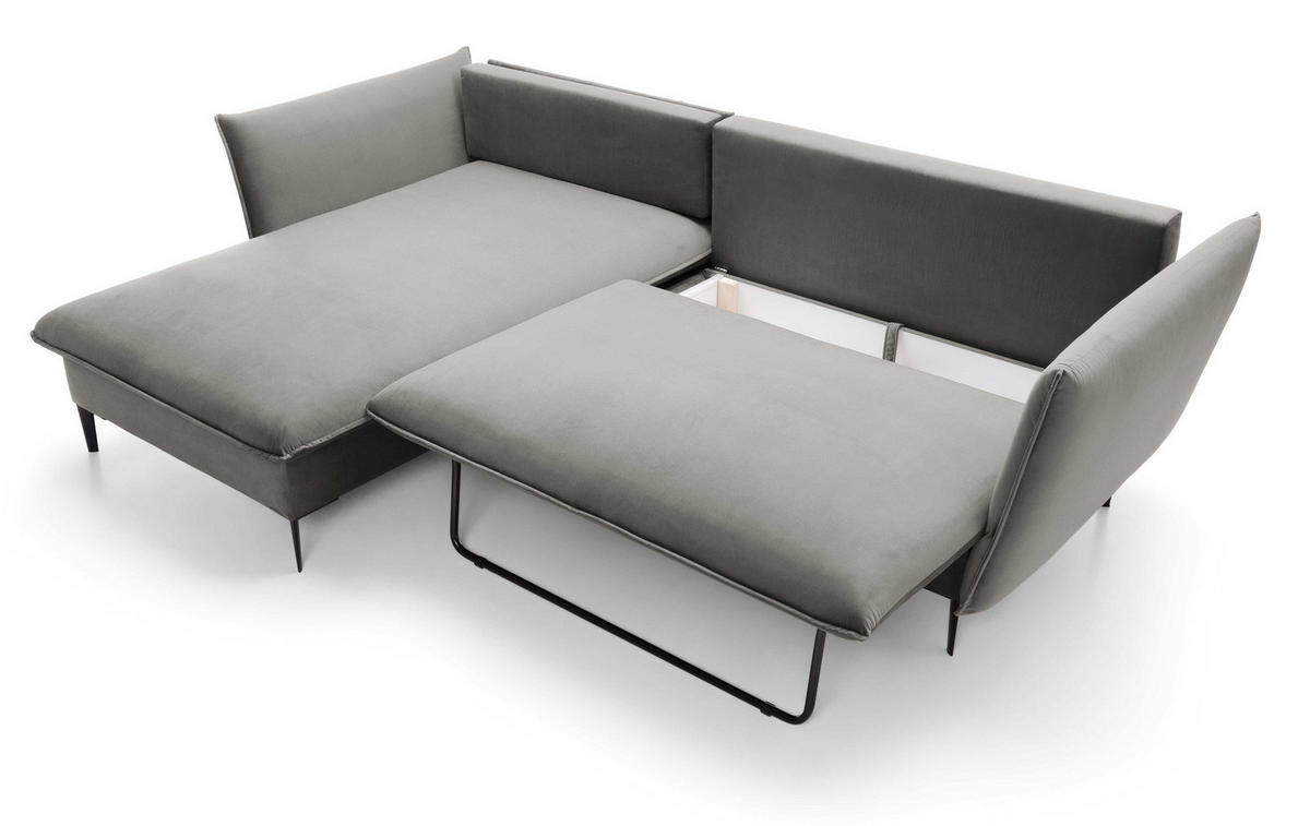 ECKSOFA Flavio mit Schlaffunktion, Bettkasten 260 cm, Links, Dunkelgrau - Dunkelgrau, Holz (258/167cm) - Emporius