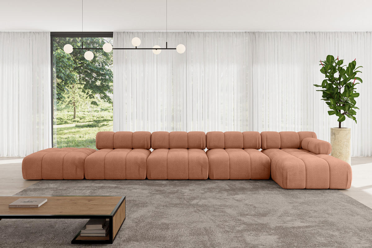 ECKSOFA modulares Sofa Lizur-L3 - 475x160x70 cm Apricot Velours - Koralle, Holzwerkstoff/Textil (475/160cm) - ALTDECOR