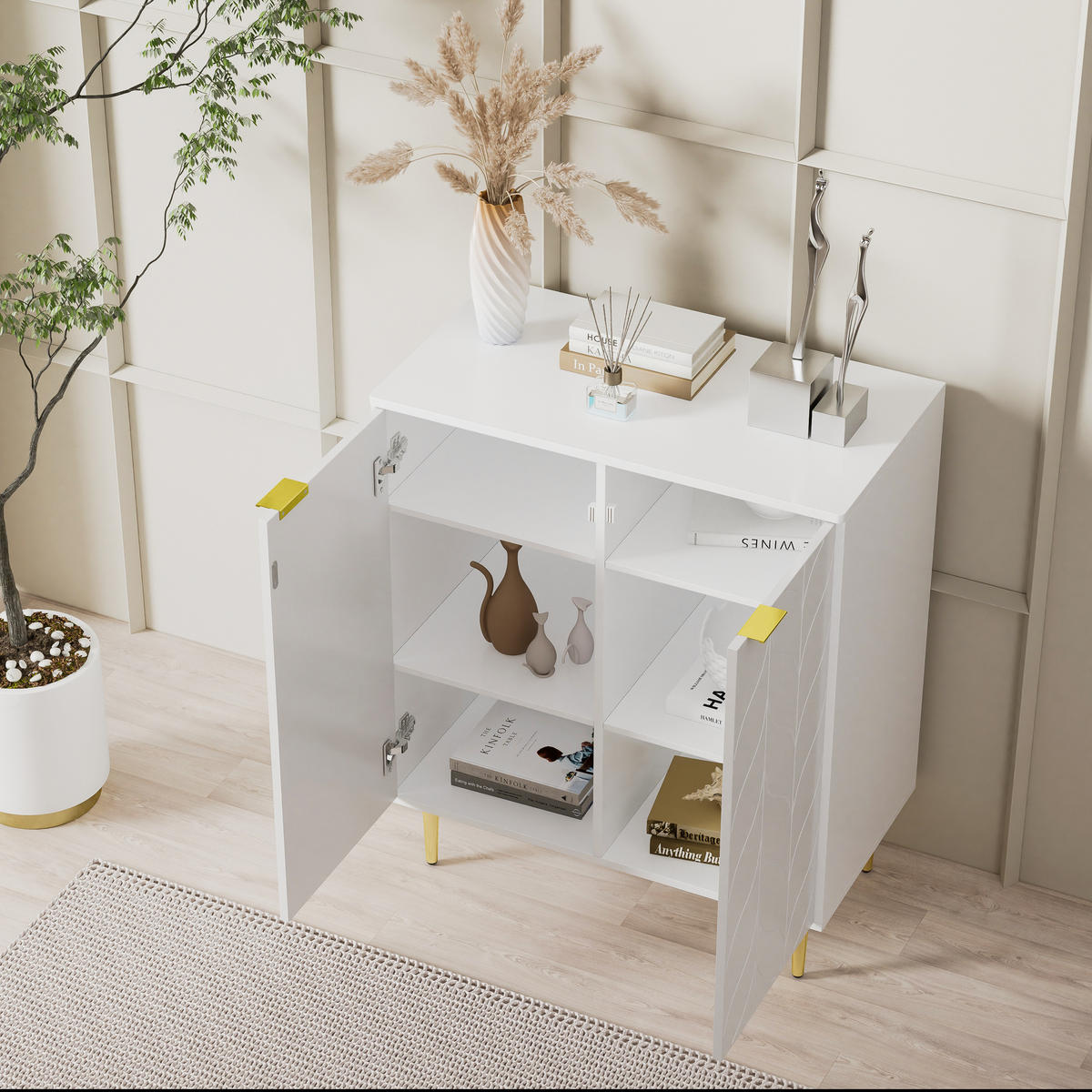 SIDEBOARD weiß mit goldenen Beinen, 75x40x90 cm - Weiß, Holzwerkstoff/Metall (75/90/40cm) - Urban Meuble