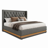 BETT mit Bettkasten 180x200 cm Baumwolle Grau mit USB, LED - Grau, Metall (180/200cm) - Meubliv