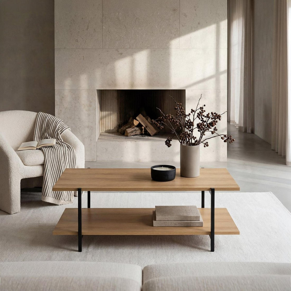 COUCHTISCH FESTER Livia Natürlich 120 cm x 40 cm - Naturfarben, Holzwerkstoff (60/120/40cm) - Klast Home