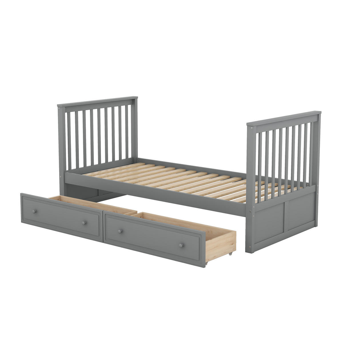 ETAGENBETT 90/200 cm Grau aus Kiefer mit 2 Schubladen - Grau, Holz (90/200cm) - BEAOK