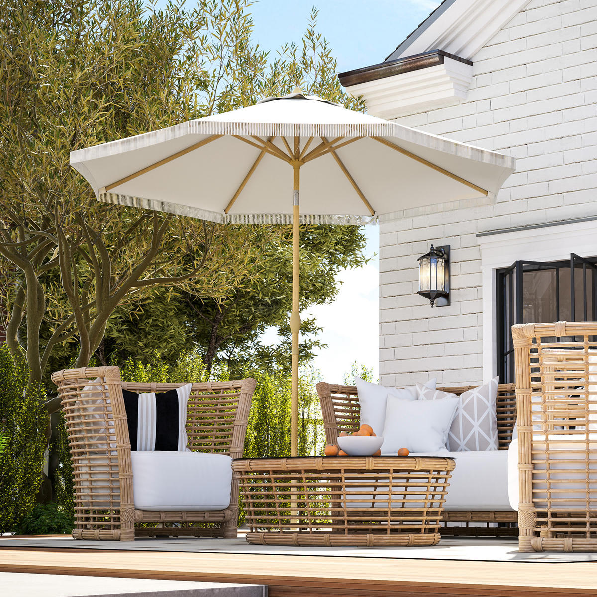 SONNENSCHIRM Weiß Knickbar Ø 265/244 cm - Weiß, Textil (265/265cm) - PANGIVO