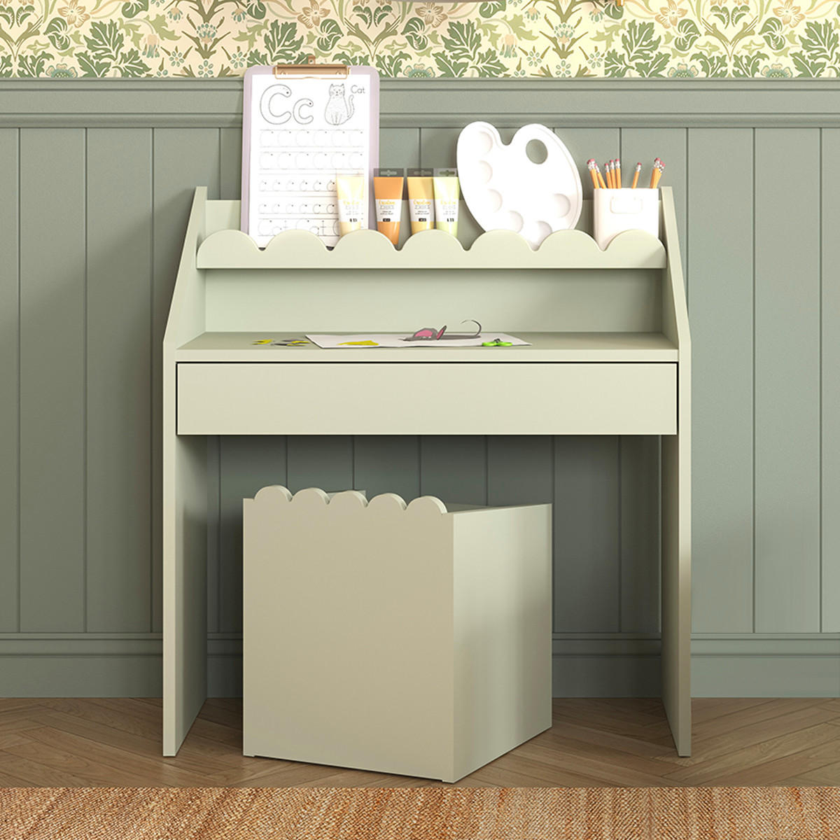 PSACÍ STŮL Book Nook Šalvějově zelená - zelená barva, kompozitní dřevo (71/76/33cm) - Petits-meubles