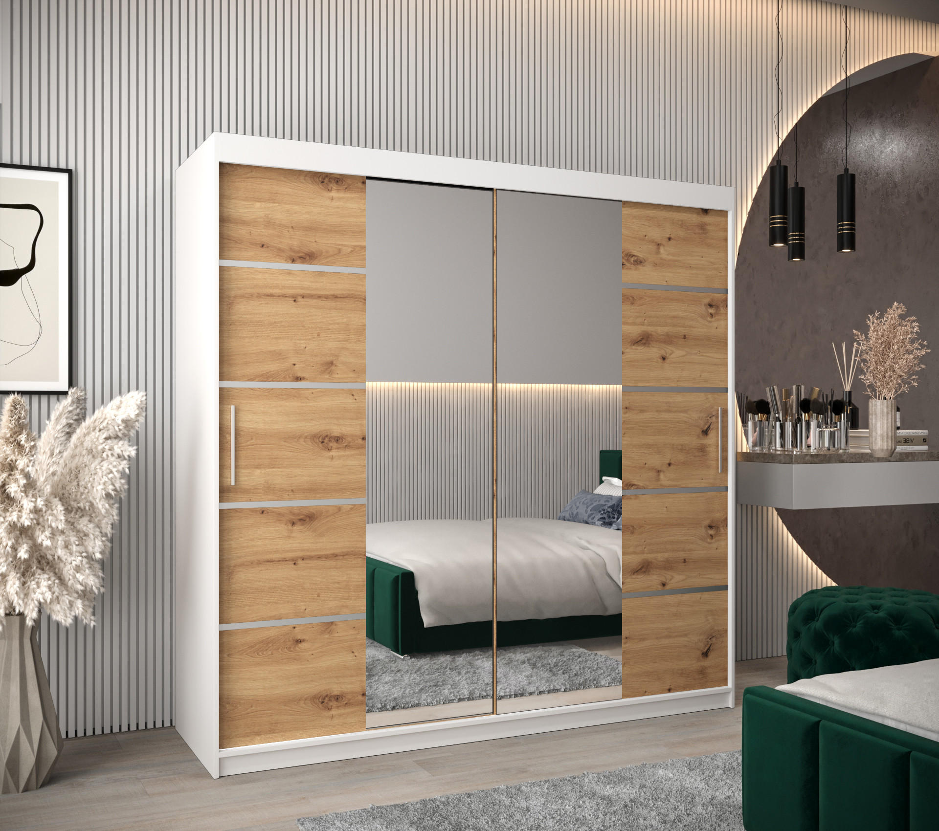 SCHWEBETÜRENSCHRANK 200/200/62 2-türig - Silberfarben/Eiche Artisan, Holz/Kunststoff (200/200/62cm) - MÖBEL KRYSPOL