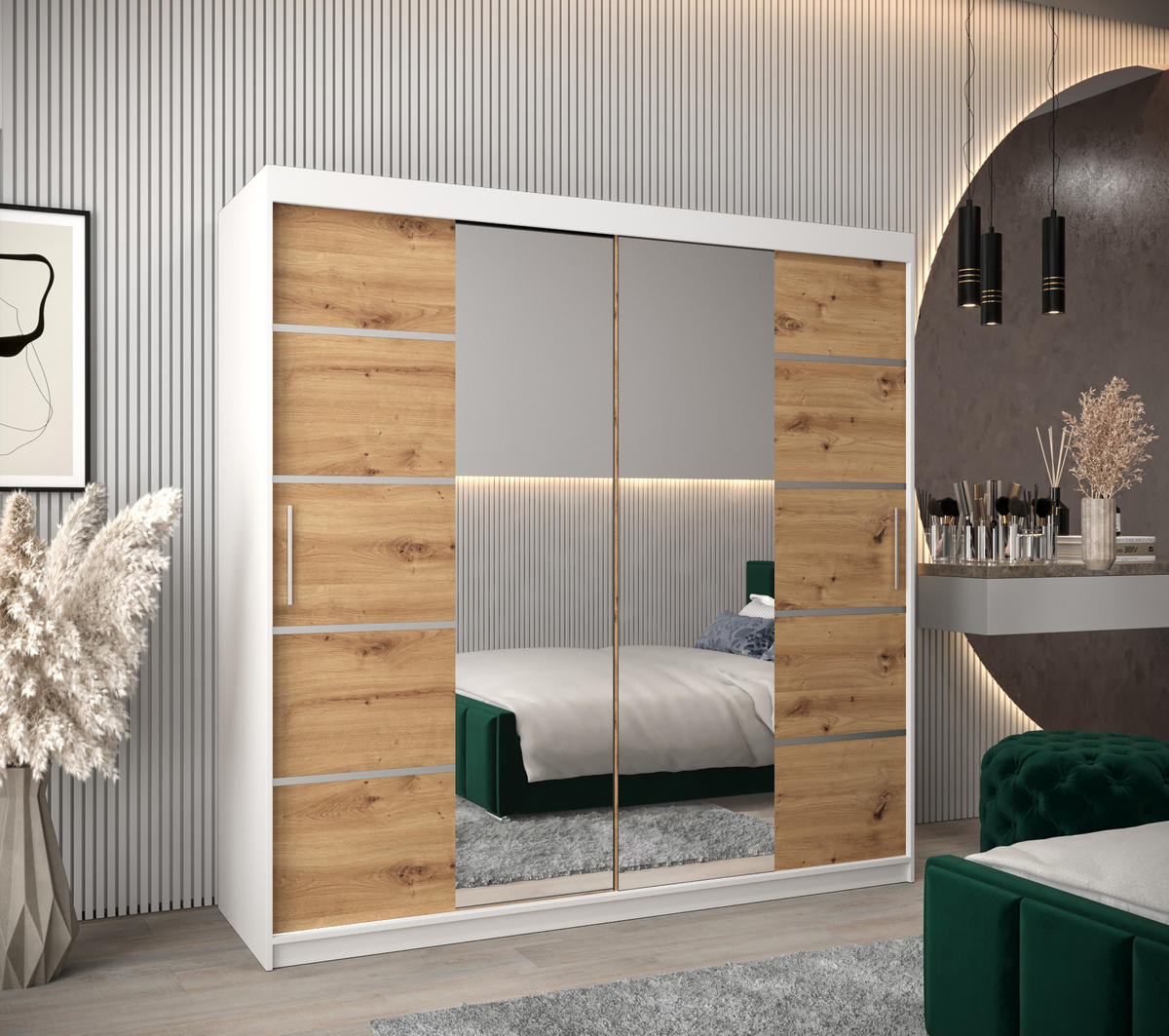 SCHWEBETÜRENSCHRANK 200/200/62 2-türig - Silberfarben/Eiche Artisan, Holz/Kunststoff (200/200/62cm) - Abiks Möbel
