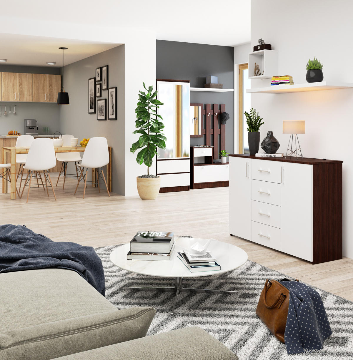 KOMMODE Dunkelbraun, Weiß 80/110/35 - Dunkelbraun/Weiß, Holzwerkstoff (110/80/35cm) - RAUMHIRSCH FURNITURE