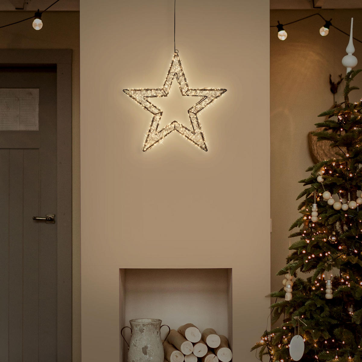 LED-WEIHNACHTSSTERN 38 cm 500 LEDs Extra-Warmweiß mit Timer aus Metall - Schwarz, Metall (38/38/8cm) - ECD-Germany