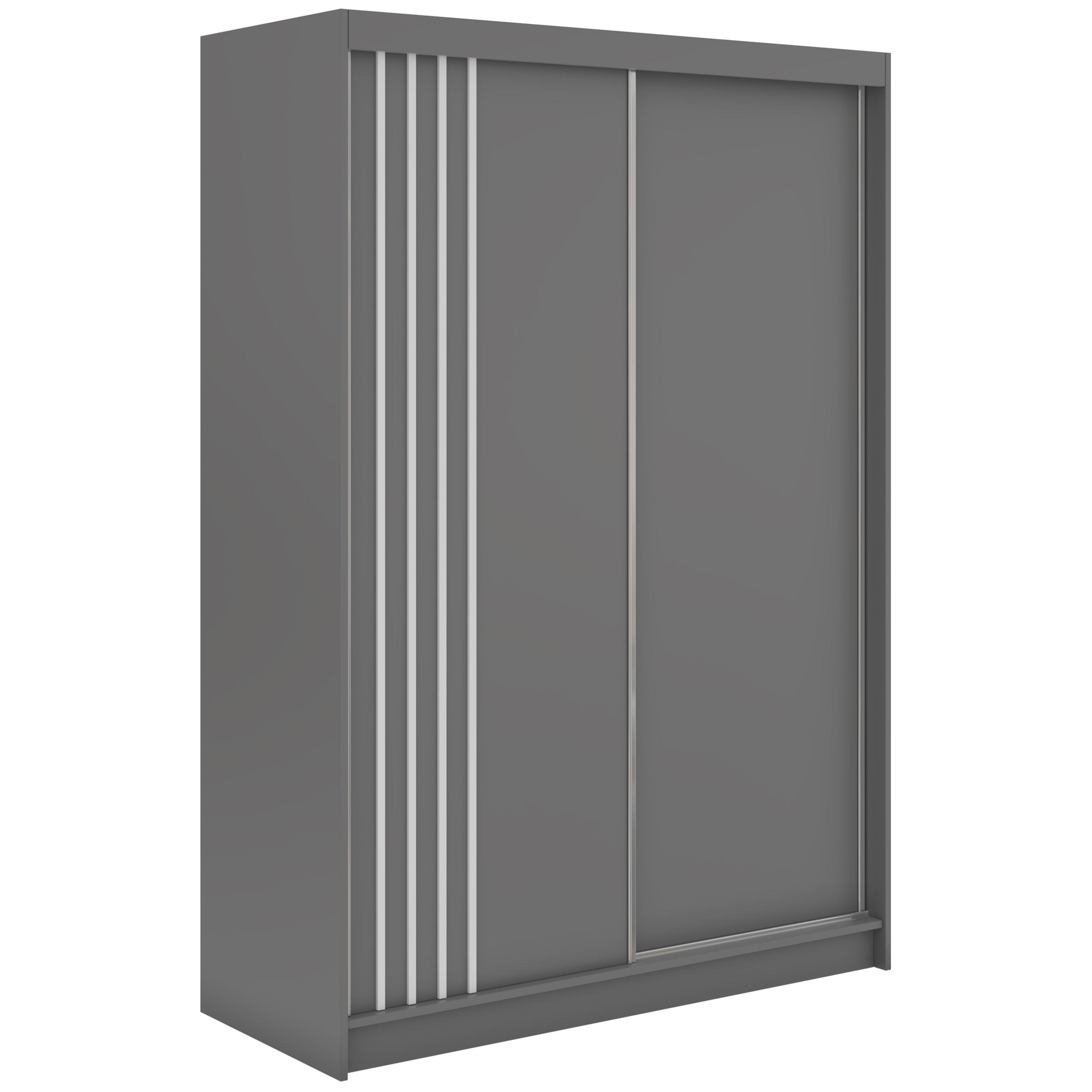 SCHWEBETÜRENSCHRANK mit Lamellen NAURU - 150 - Grau und Weiß - Alufarben/Weiß, Holzwerkstoff/Metall (150/216/61cm) - MKS