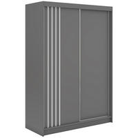 SCHWEBETÜRENSCHRANK mit Lamellen NAURU - 150 - Grau und Weiß - Alufarben/Weiß, Holzwerkstoff/Metall (150/216/61cm) - MKS