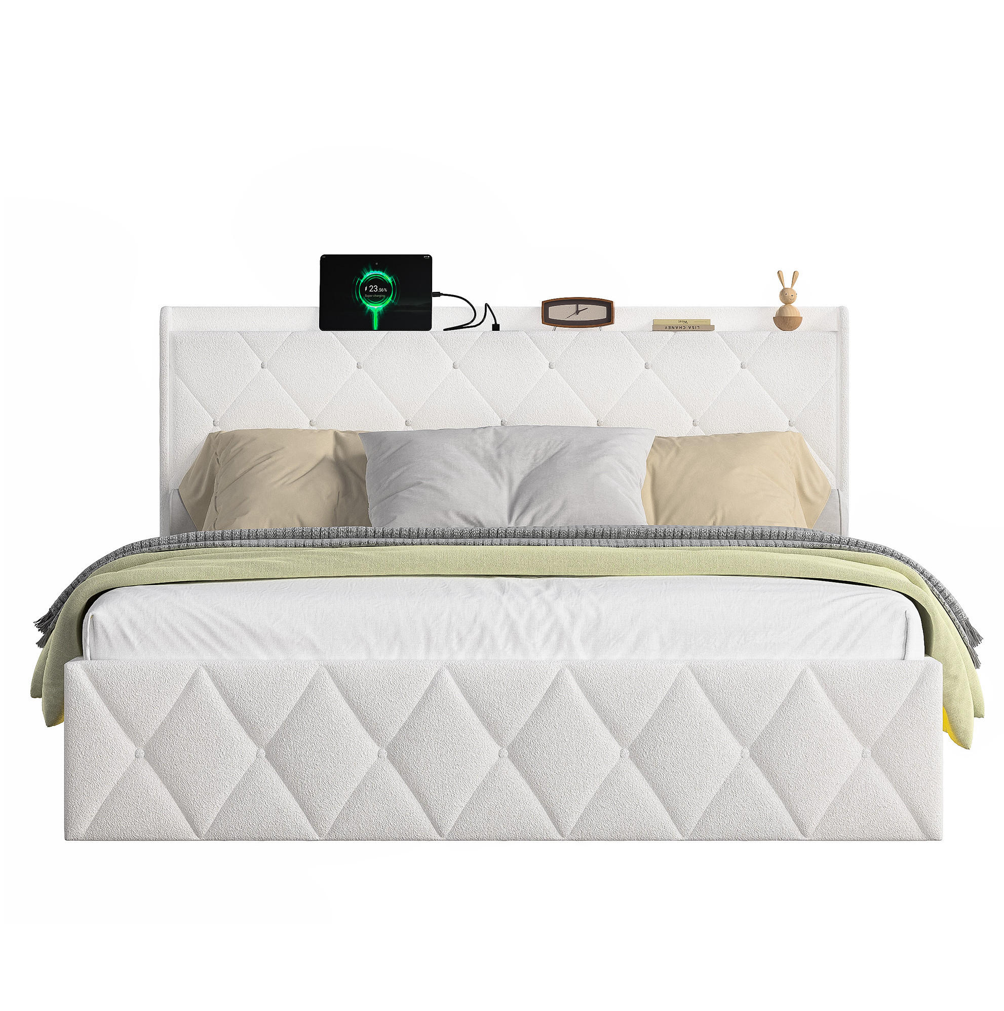 POLSTERBETT 140/200 cm mit LED-Beleuchtung, USB-Ladefunktion und Stauraum, Weiß - Weiß, Textil (140/200cm) - Redom