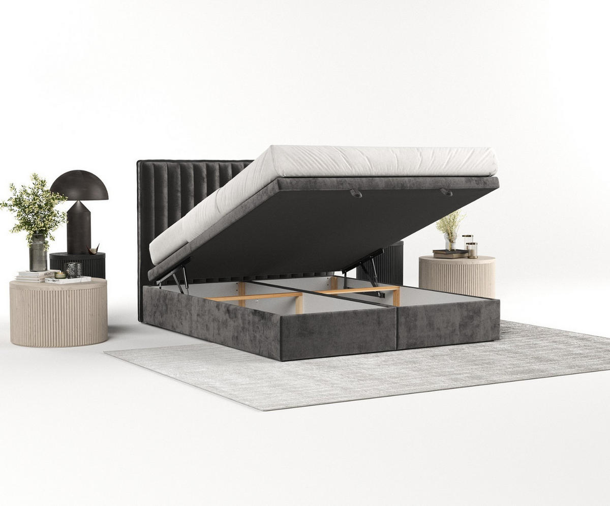 POLSTERBETT Keva mit Stauraum 120/200 cm Stahl im Lotta Stoff - Schwarz/Graphitfarben, Holz/Holzwerkstoff (120/200cm) - AltaBeds
