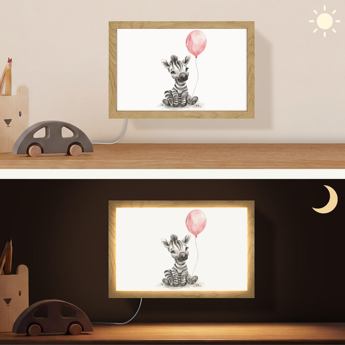 WANDLEUCHTE Zebra - Baby - Tiere - Rosa Luftballon 30x20 cm - Weiß, Holzwerkstoff (30/20/8cm) - OnlyWow