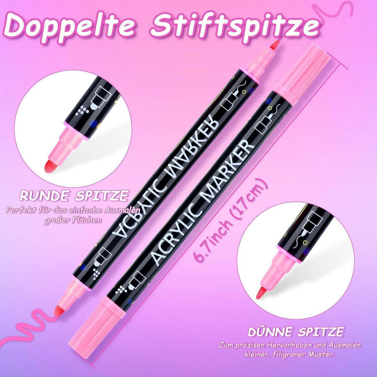 ACRYLSTIFTE 12er Set mit Doppelspitze - Multicolor, Kunststoff (1/1/17cm)