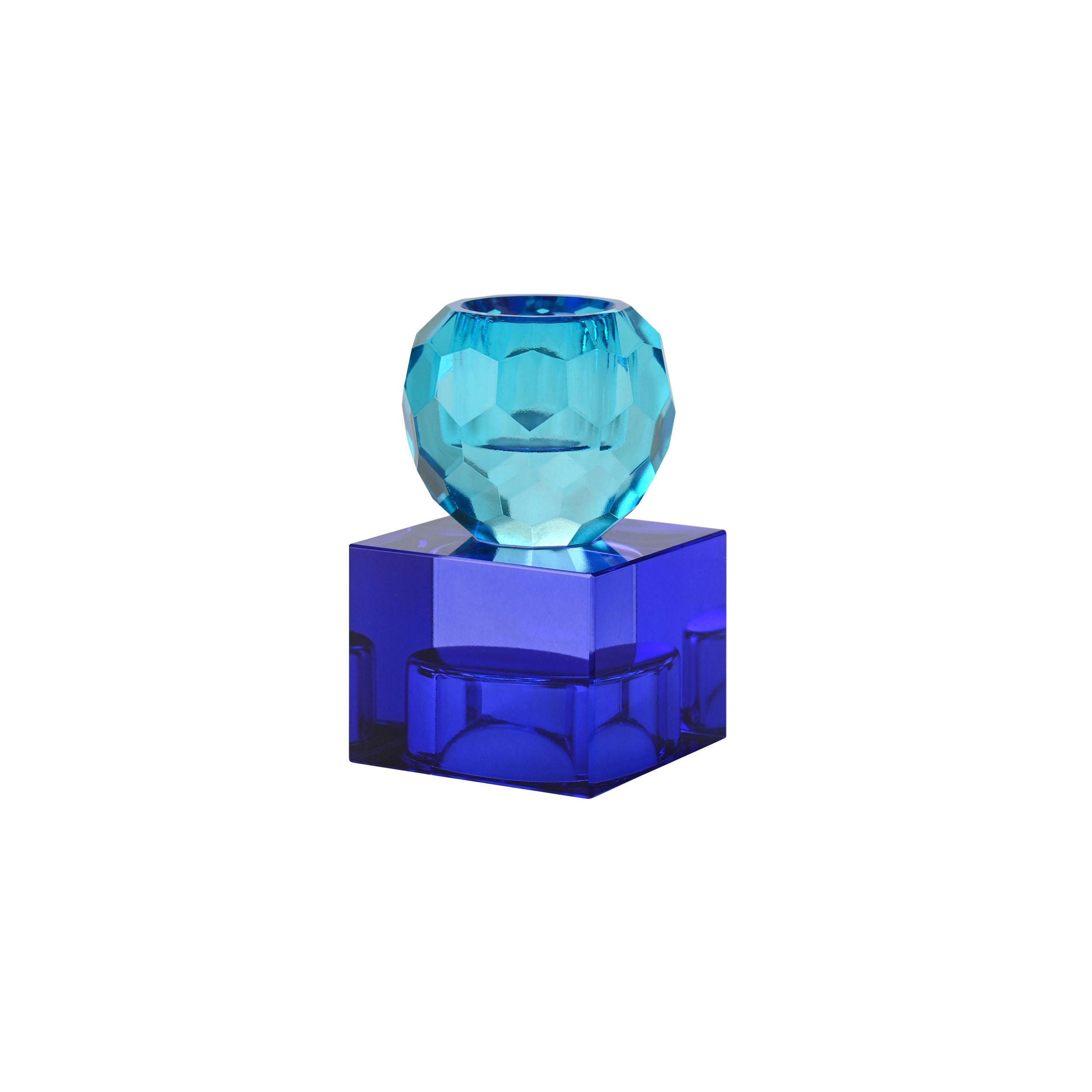 KERZENHALTER Sari Kugel Cube, Glas, Blau / Dunkelblau, H 8 cm - Blau, Glas (6/10/6cm) - Gift Company