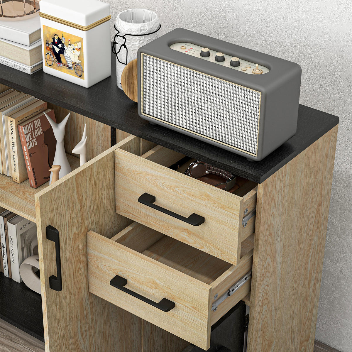 SIDEBOARD Natur/Schwarz, 90/30/75,5 cm - Naturfarben, Holz (90/75.5/30cm) - PANGIVO