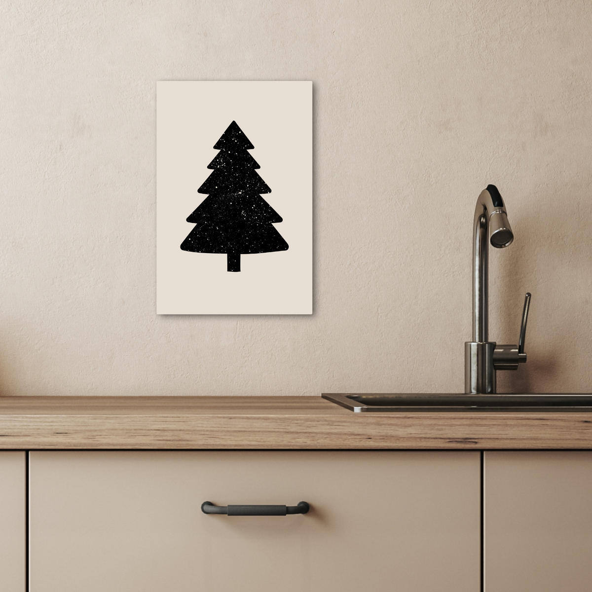 LEINWANDBILD Weihnachtsbaum - Schwarz - Urlaub - Beige 20x30 cm - Schwarz, Textil (20/30cm) - MuchoWow