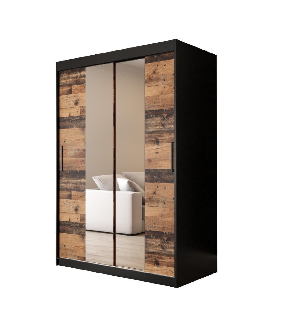SCHWEBETÜRENSCHRANK 200/120/62 2-türig - Eichefarben/Schwarz, Holz/Kunststoff (120/200/62cm) - MÖBEL KRYSPOL