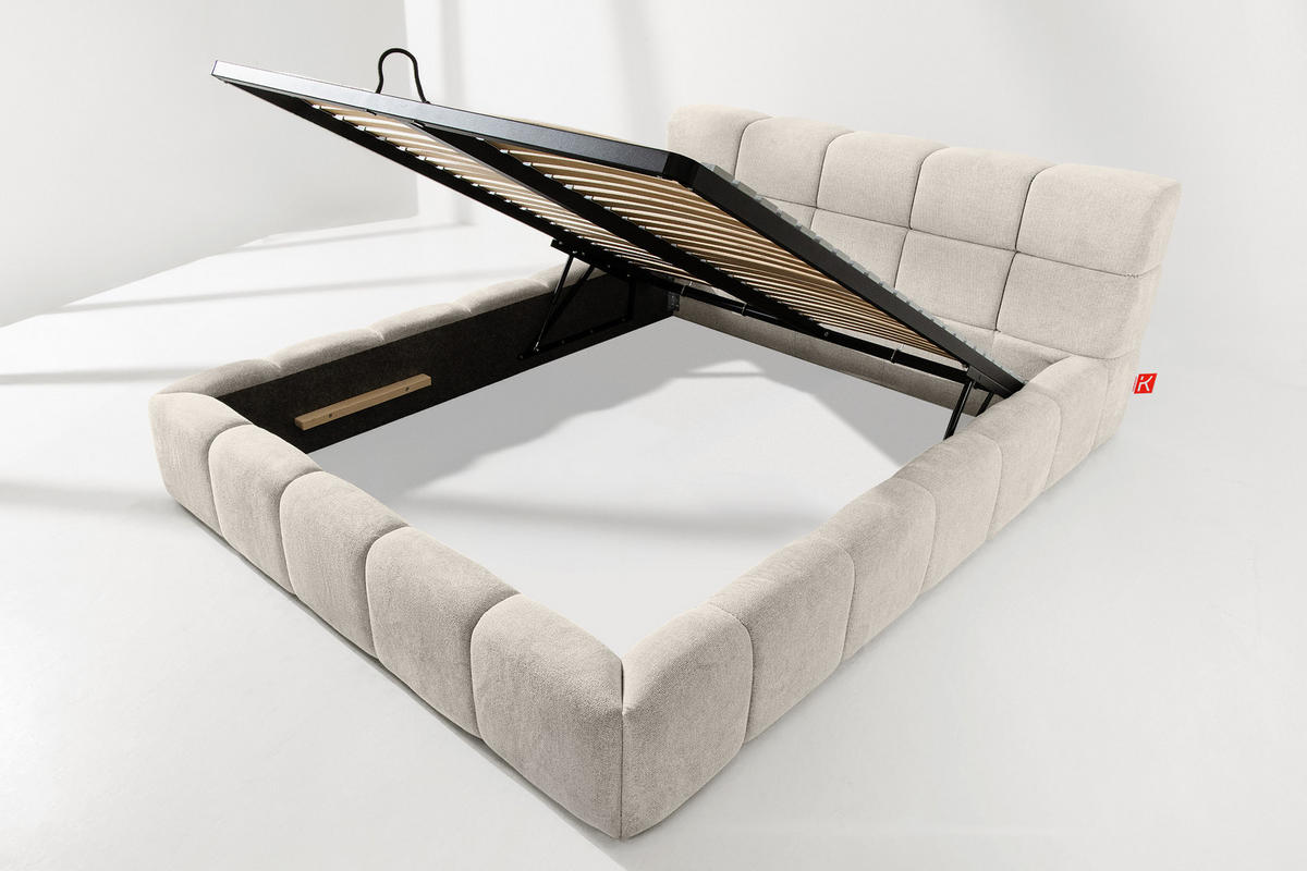 POLSTERBETT AERI 140/160/180/200 mit Rahmen und Bettkasten, ecru - Ecru, Holz/Holzwerkstoff (160/200cm) - KONSIMO®