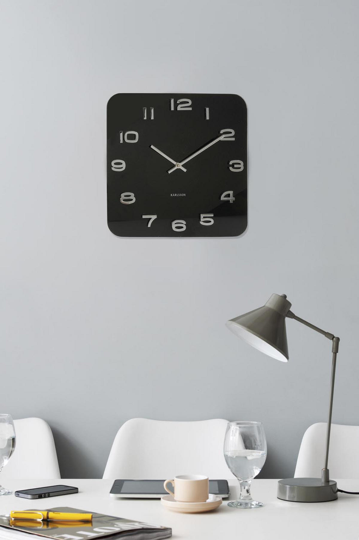 WANDUHR Vintage Squared 4/35/35 cm - Schwarz, Glas (35/35/4cm) - Karlsson