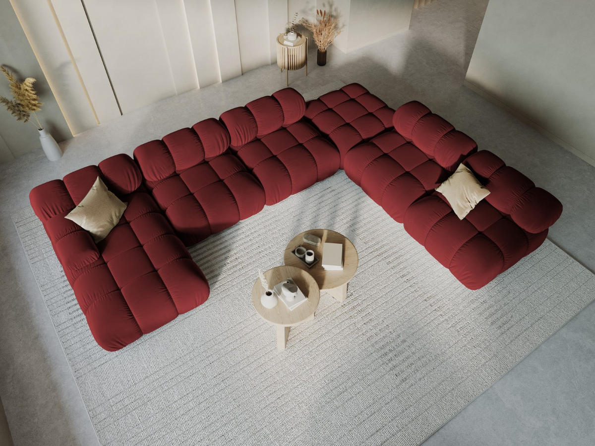 MODULARES-PANORAMASOFA rechts Bellis aus Samt dunkelrot 7 Sitzplätze - Dunkelrot, Textil (282/63/379cm) - Micadoni