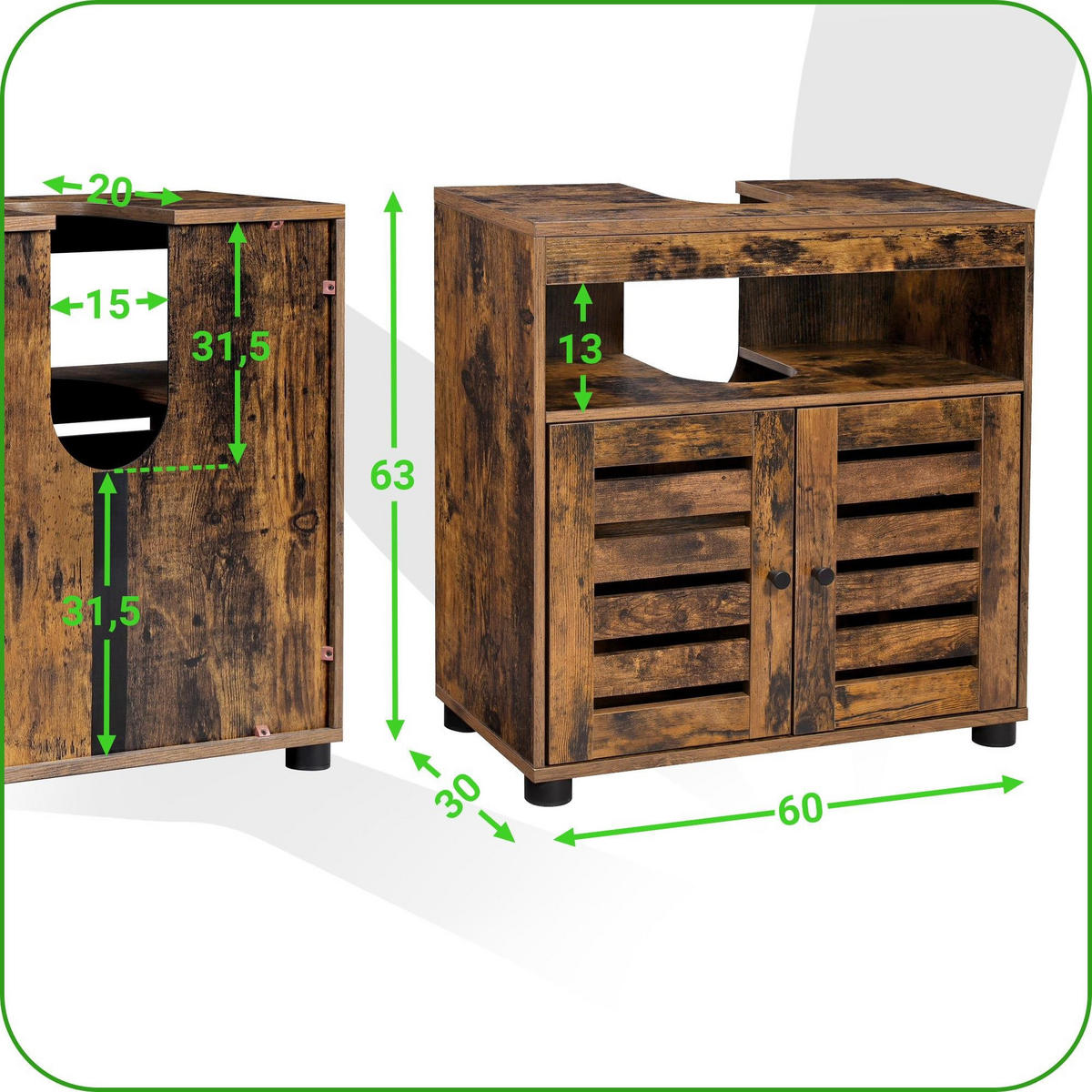 WASCHBECKENUNTERSCHRANK Holzoptik Metall Dunkelbraun Schwarz 60x30x63 cm - Dunkelbraun/Schwarz, Holzwerkstoff/Metall (60/63/30cm) - Begryf