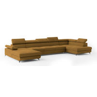 WOHNLANDSCHAFT MONTIVA Gelb Velours-Stoff mit Schlaffunktion - Gelb, Holz (410/89/190cm) - MASSENO
