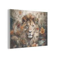 AKUSTIKPANEEL Löwe - Wildtiere - Pflanzen - Natur - Blumen 80x60 cm - Beige, Textil (80/0.9/60cm) - MuchoWow