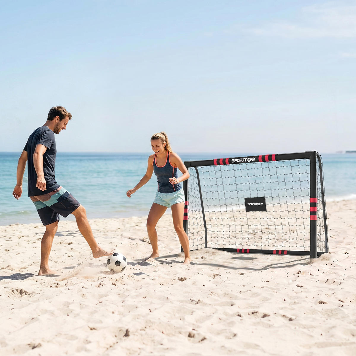 FUSSBALLTOR Metall PE Schwarz Rot - Schwarz, Metall (60/180cm) - SPORTNOW