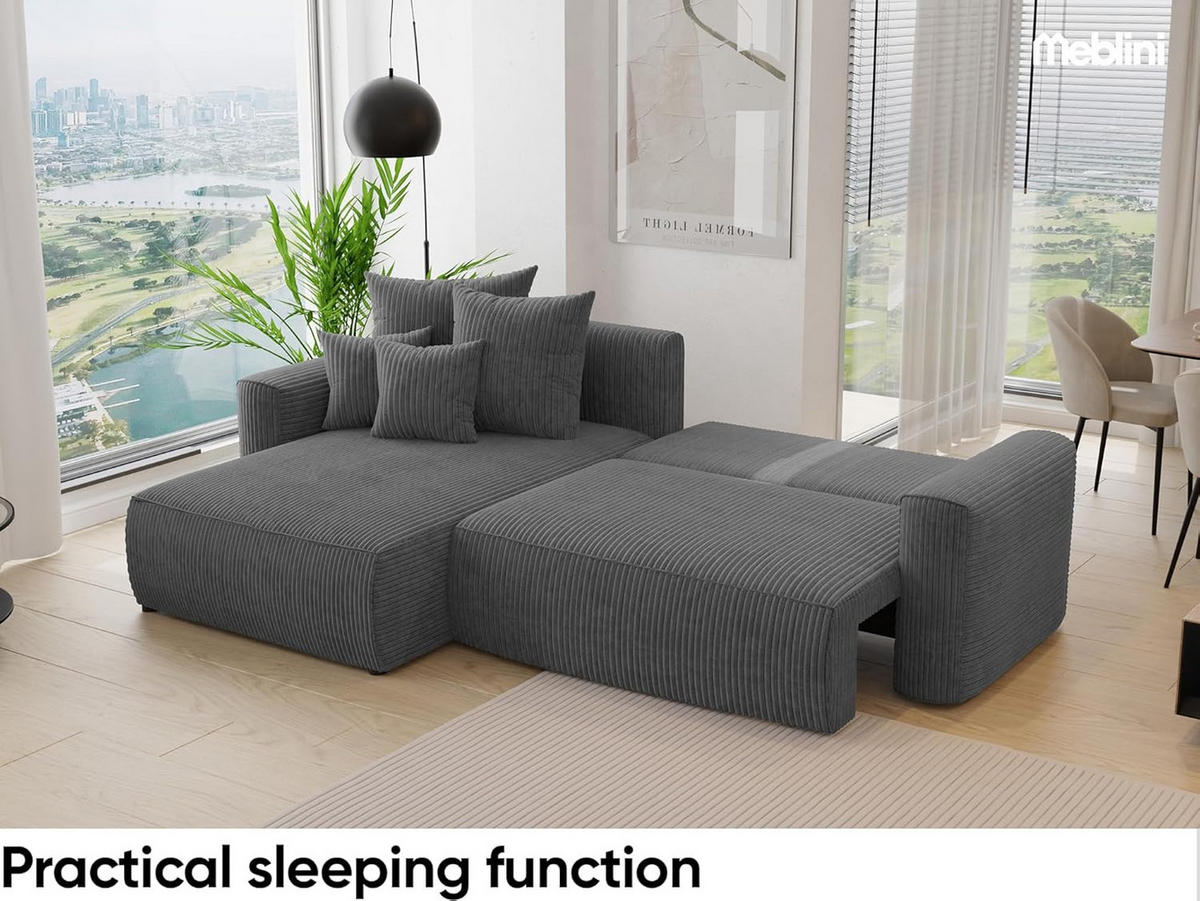 ECKSOFA BALI L - Schwarz/Grau, Holzwerkstoff (260/160cm) - Meblini