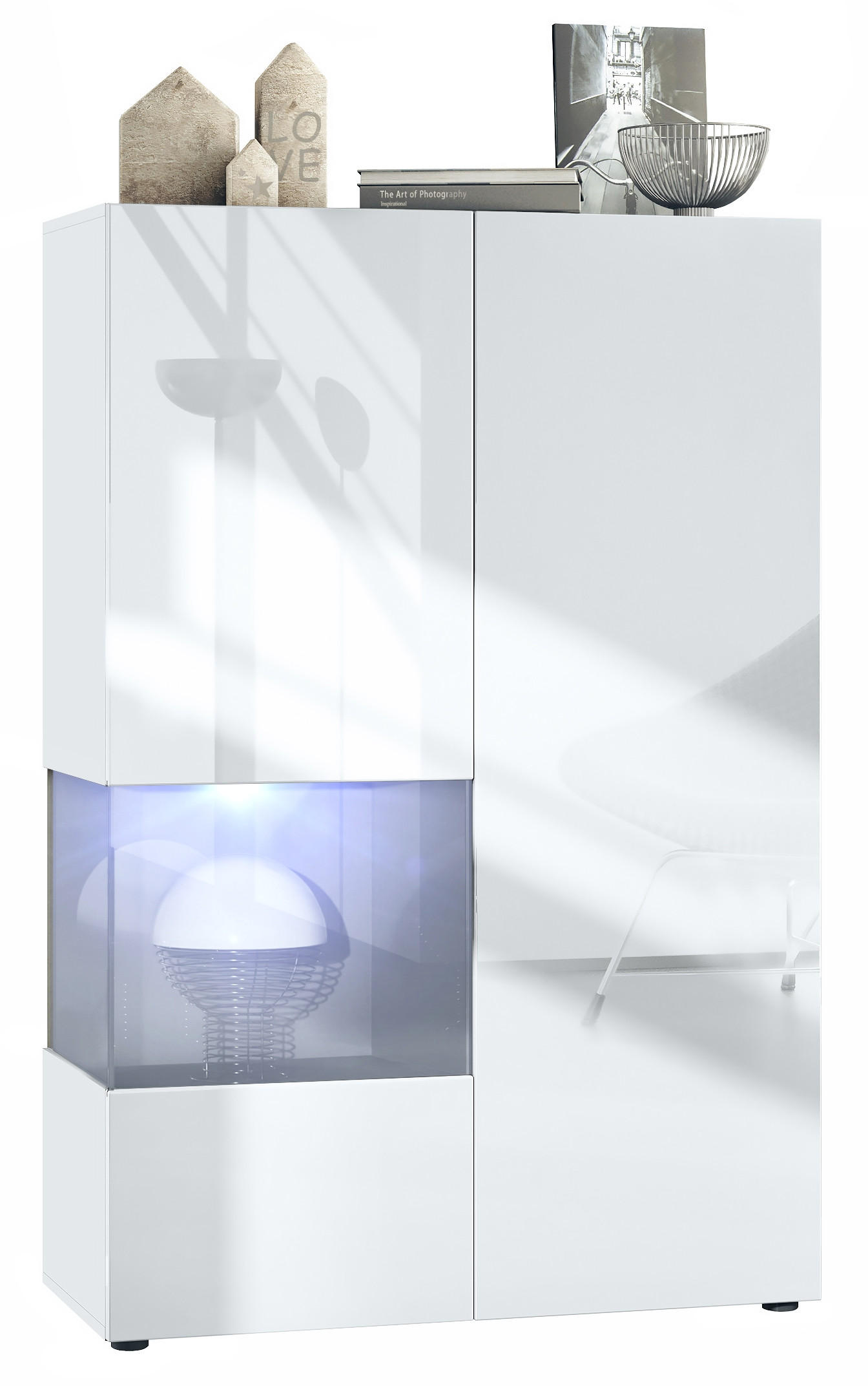 VITRINE Morena Einsatz in Grau Hochglanz - Grau, Holzwerkstoff (91.5/136.5/37cm) - Vladon