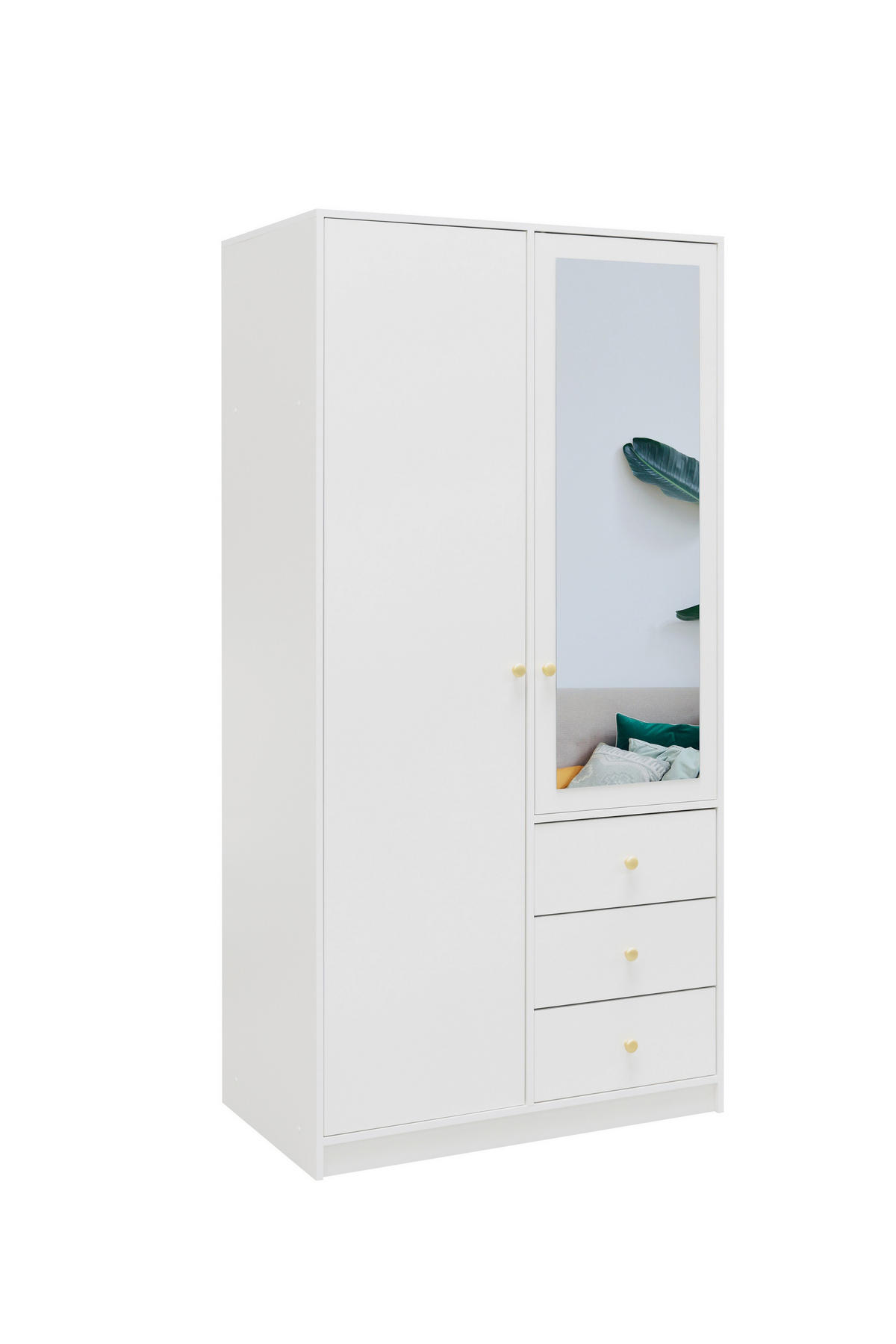 DREHTÜRENSCHRANK GALIO 100/200/57,5 cm 2-türig mit Spiegel Weiß - Weiß, Holzwerkstoff (100/200/57.5cm) - MASSENO