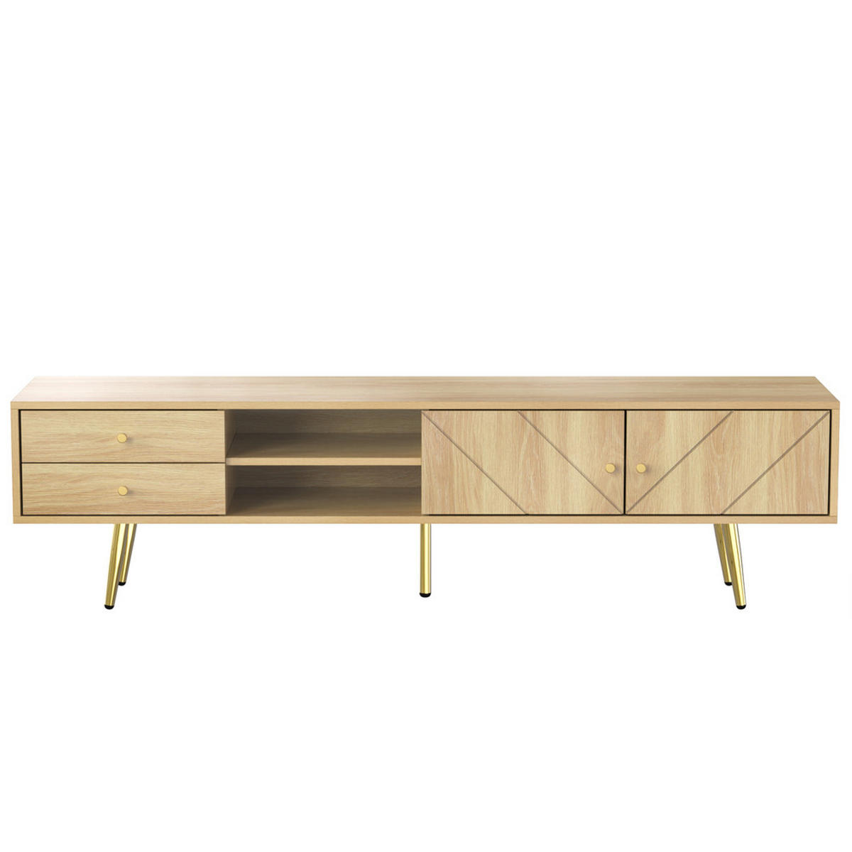 TV-SCHRANK 160cm mit goldenen Füßen 2 Schubladen einzigartige Türen - Braun, Holz (47.5/12/177.5cm) - FLIEKS