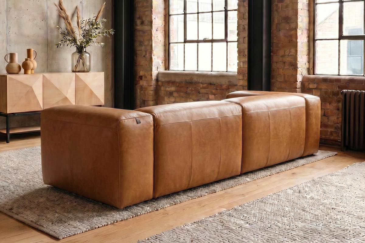SOFA CELESTE Braun Leder - Dunkelbraun/Schwarz, Leder/Kunststoff (302/114cm) - KAWOLA
