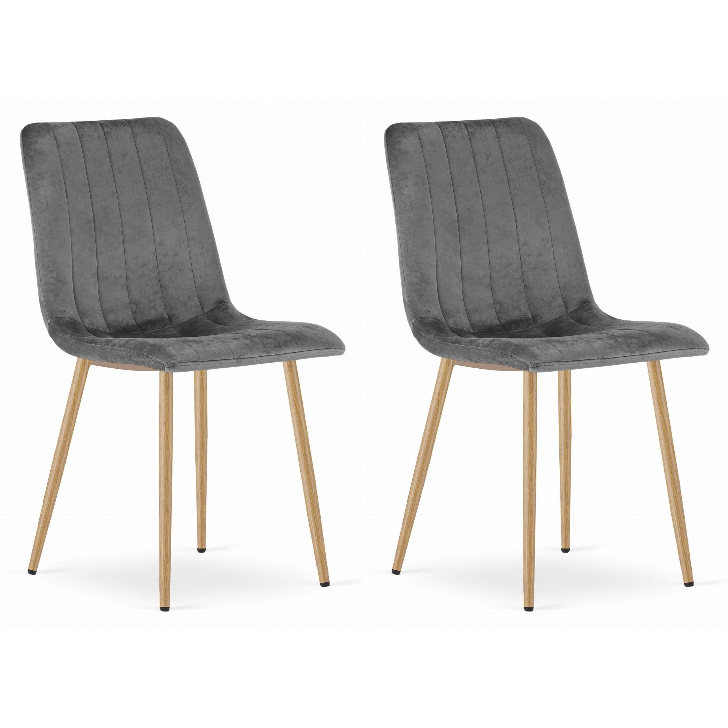 STUHL ORSARA 2-er Set, Grau, Metallbeine in Holzfarbe, mit Samtstoff gepolstert - Anthrazit, Textil/Metall (43/90/51cm) - Komodee