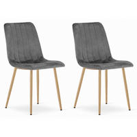 STUHL ORSARA 2-er Set, Grau, Metallbeine in Holzfarbe, mit Samtstoff gepolstert - Anthrazit, Textil/Metall (43/90/51cm) - Komodee