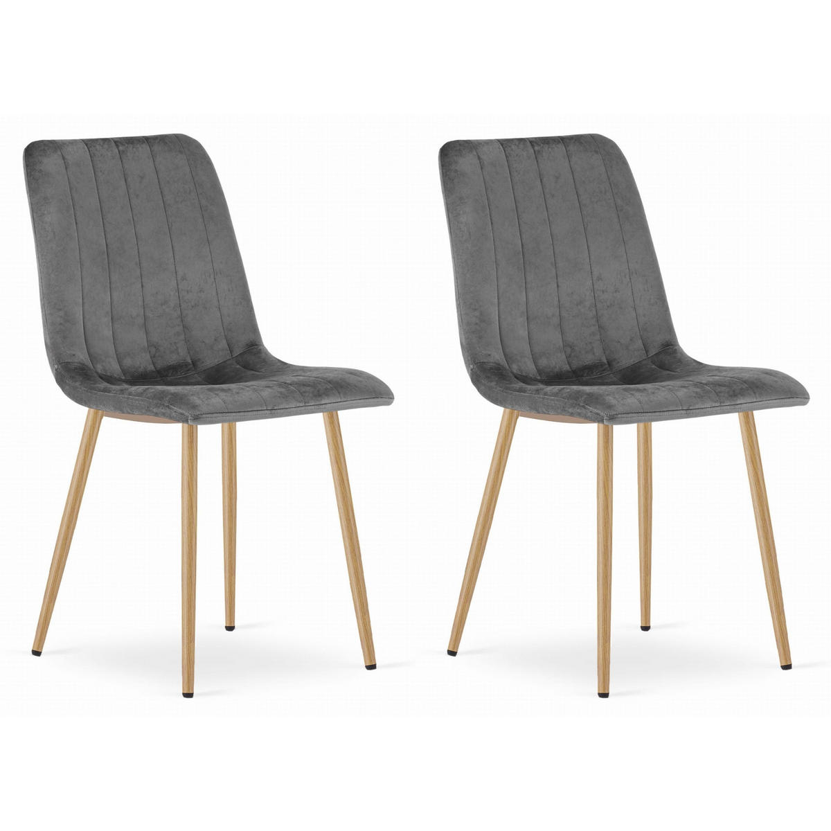 STUHL ORSARA 2-er Set, Grau, Metallbeine in Holzfarbe, mit Samtstoff gepolstert - Anthrazit, Textil/Metall (43/90/51cm) - Komodee