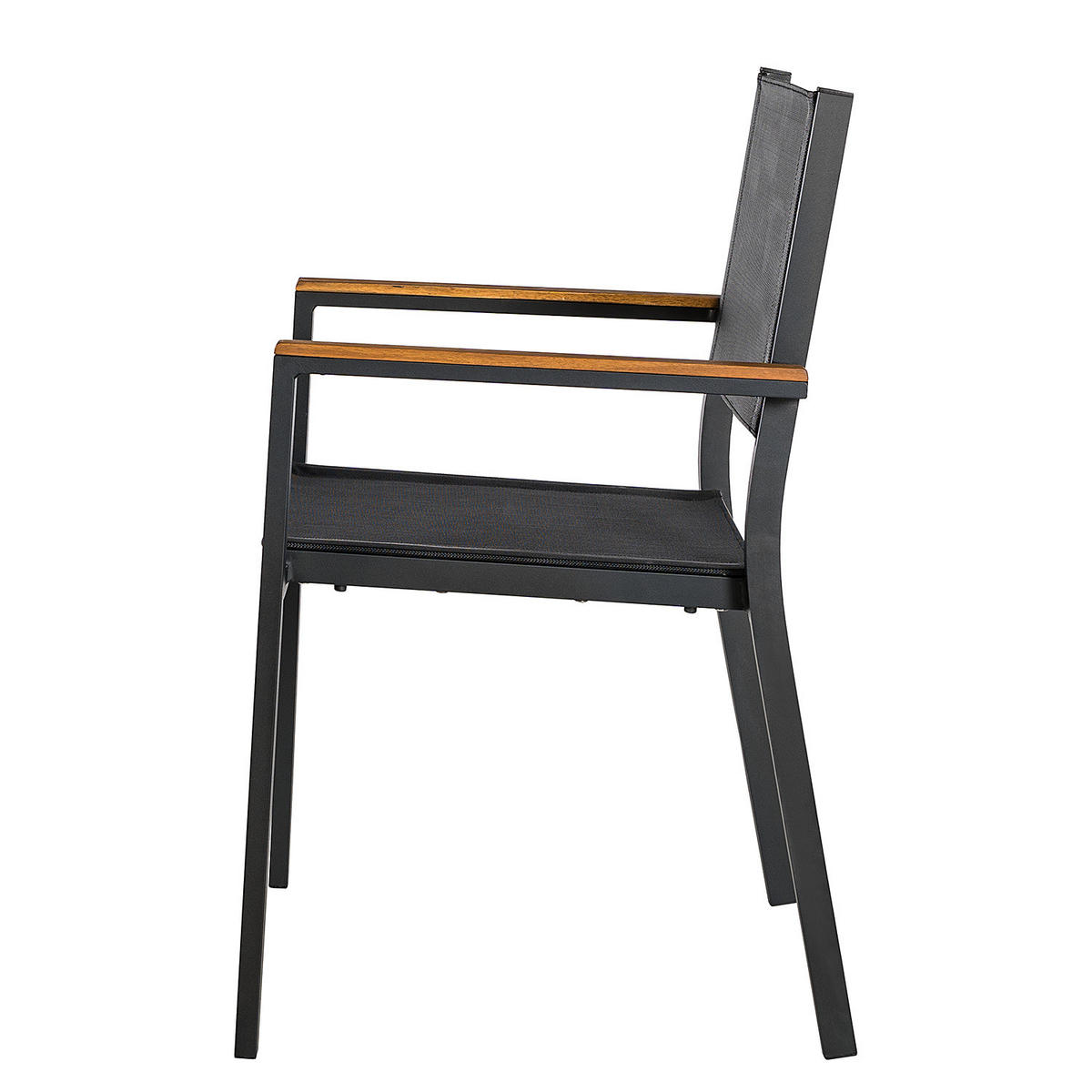 GARTENSTUHL MIT GITTERSTOFF - Textilene / Aluminium - Schwarz - 2er-Set - Schwarz/Braun, Holz/Textil (52/90/53cm) - home24