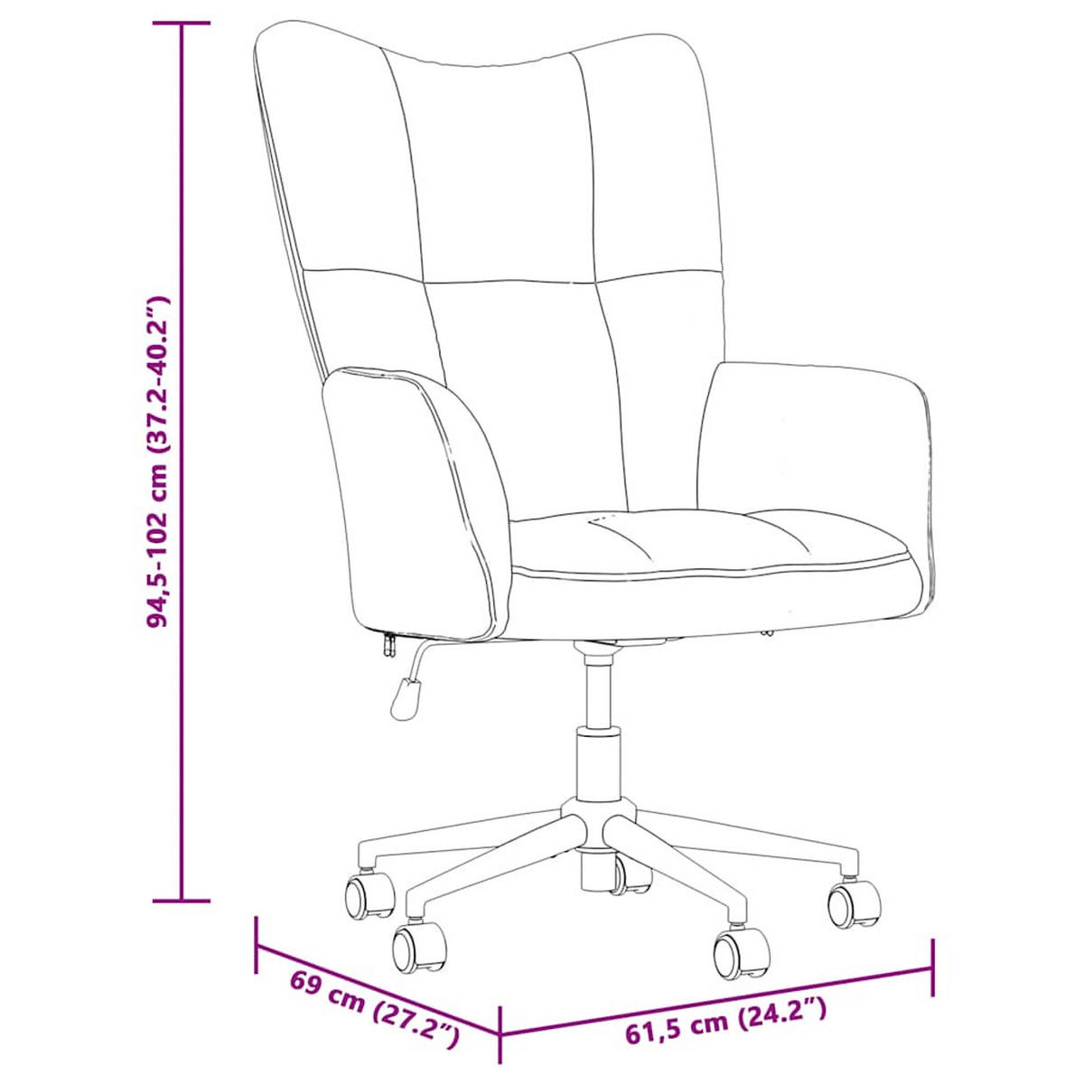 SESSEL mit Gasdruckfeder und Rollen, 61,5/69/94,5-102 cm, aus Samt, in Schwarz - Schwarz, Textil (69/102/61.5cm) - vidaXL