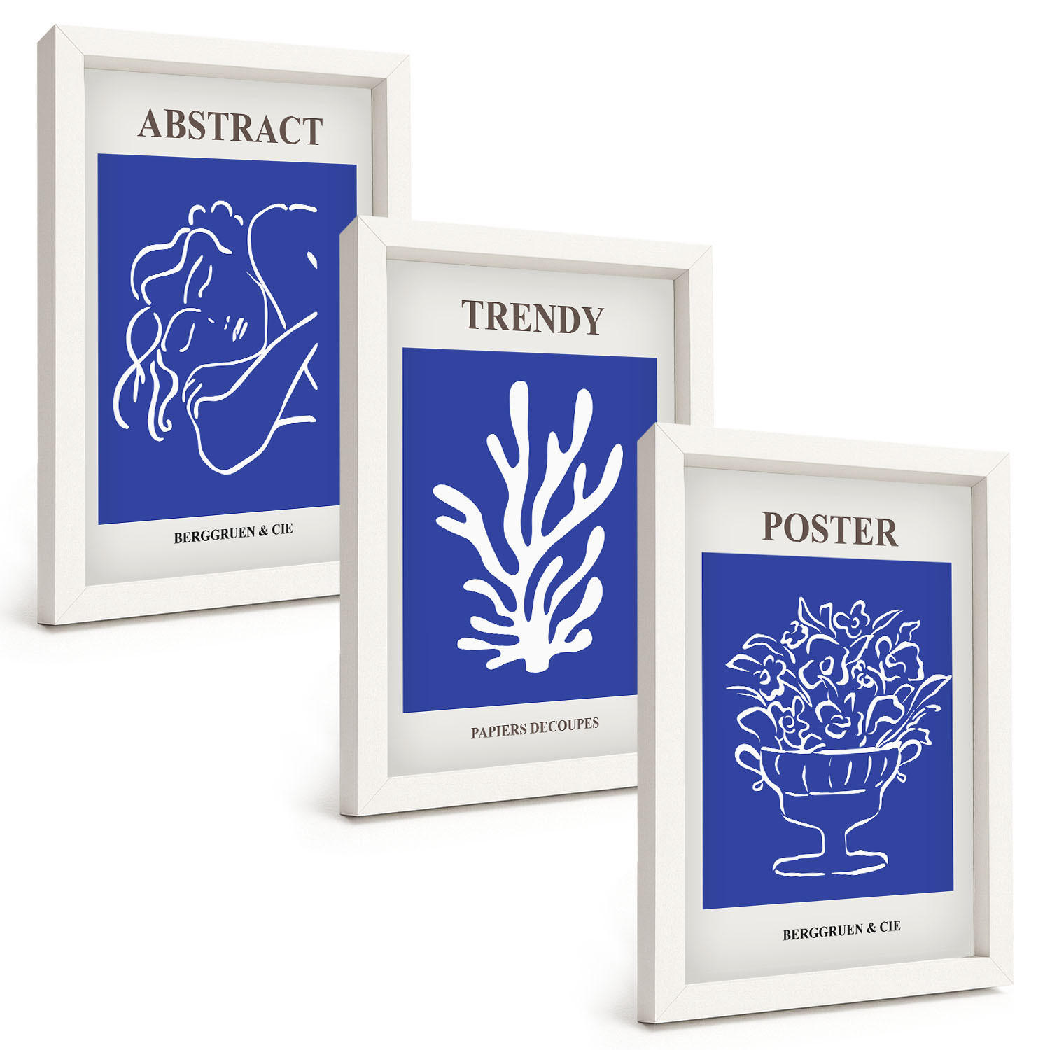 BILDER SET 3er Set - 20x30 cm Weißer Rahmen - Stilvolle blaue Poster - Weiß, Kunststoff (20/30cm) - TULUP