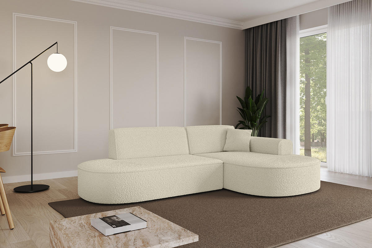 ECKSOFA Ottomane Rechts MARI-L1 - 232x163x73,5 cm Beige Bouclé - Beige/Schwarz, Holzwerkstoff/Kunststoff (234/163cm) - ALTDECOR