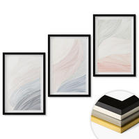 WANDBILDER 3er-Set - 40x60 cm Schwarzer Rahmen - Abstrakte Wellen, Karton, Pastell - Schwarz, Kunststoff (40/60cm) - ArtPrintCave