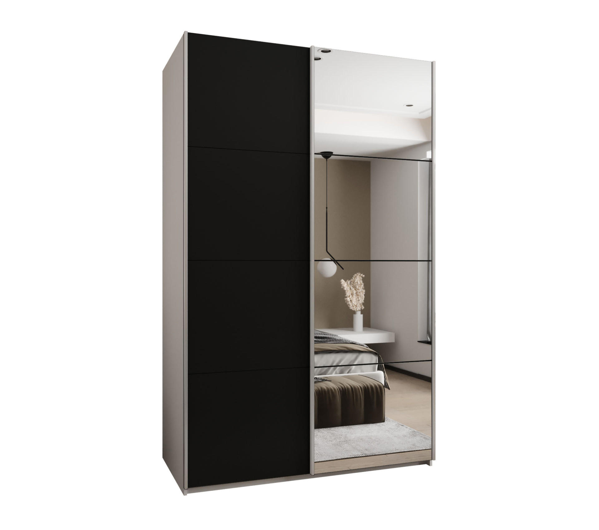 Abiks Möbel Schwebetürenschrank Weiß, Schwarz, Silber 150x245x64 cm