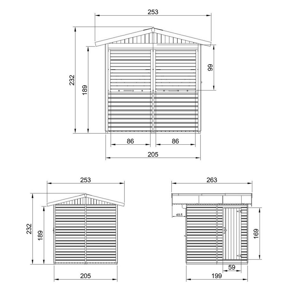 MARKTBUDE Holz M149Z Gartenhaus - 253x263/4m2 - Beige, Holz (253/232/263cm) - Timbela
